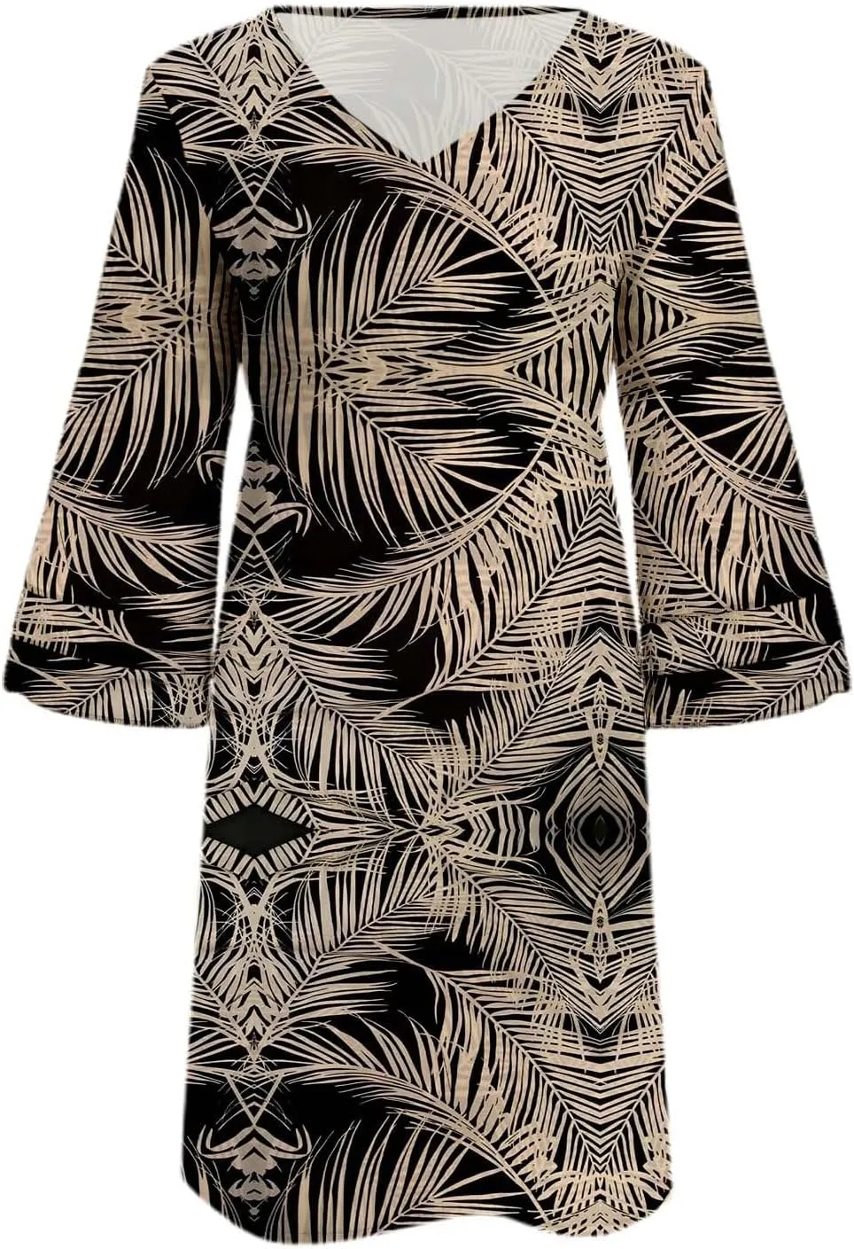 Boho Floral Mini Dress for Women | V Neck 3/4 Bell Sleeve Summer Dress, Flowy Loose Beach Dresses with Casual Chic Style