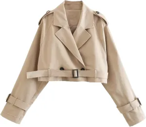 Cropped Trench Coat for Women Lightweight Short Jacket with Belt Elegant Durable Design for Spring or Fall Wear