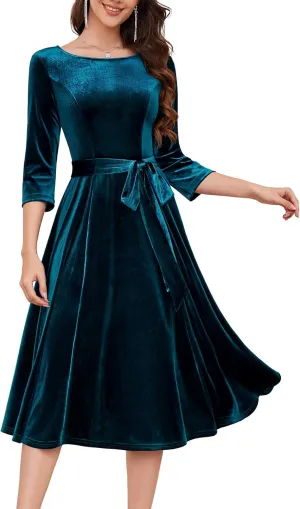 DRESSTELLS Velvet Cocktail Dress for Women, 2024 Winter Christmas Holiday Dress, 3/4 Long Sleeves Party Formal Dress