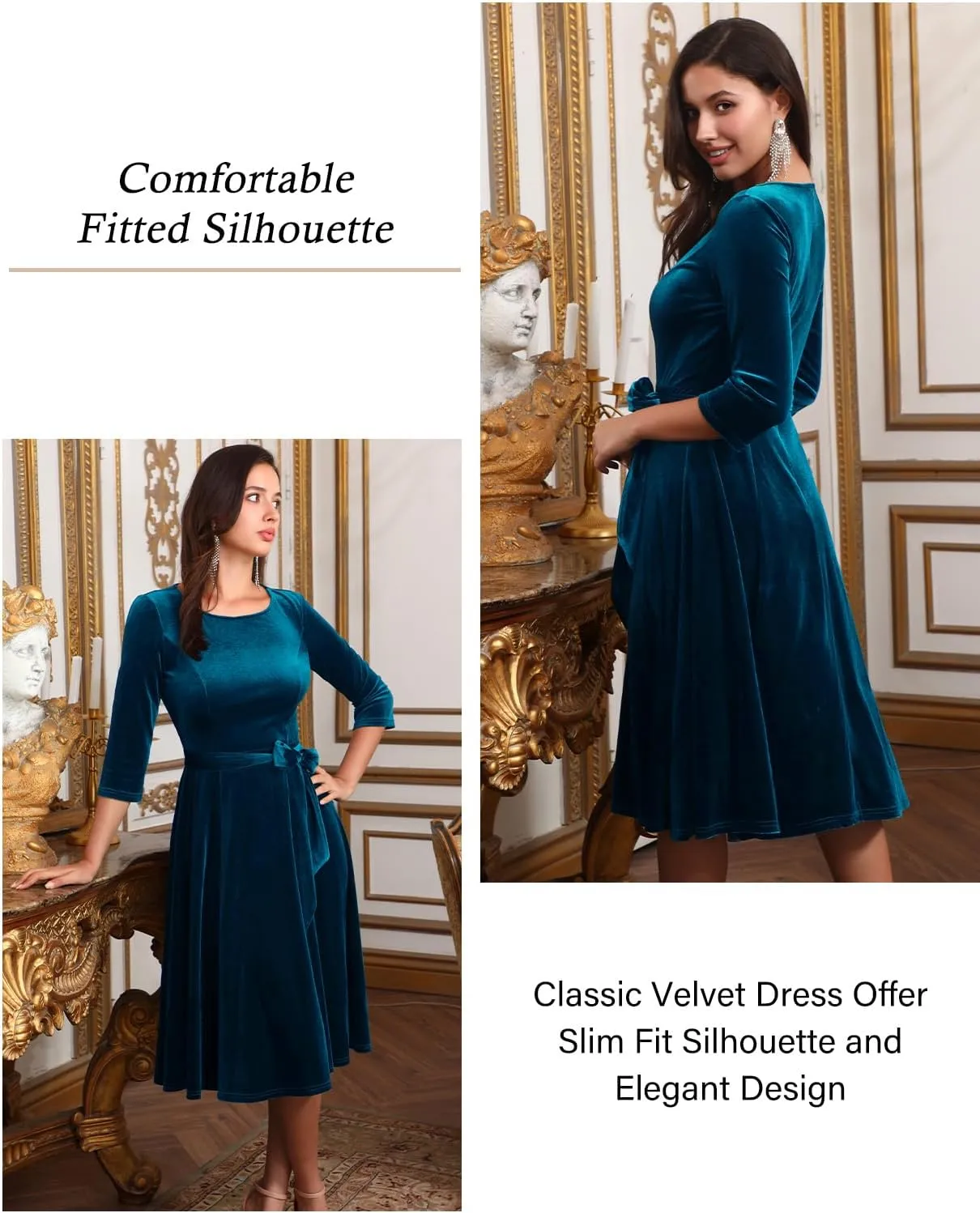 DRESSTELLS Velvet Cocktail Dress for Women, 2024 Winter Christmas Holiday Dress, 3/4 Long Sleeves Party Formal Dress