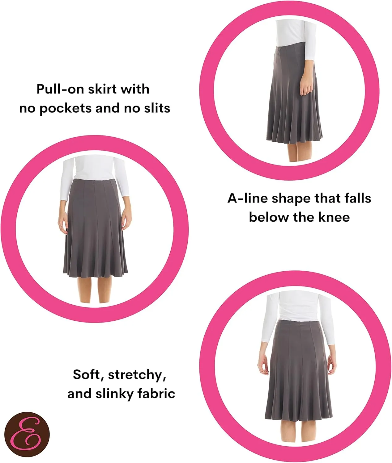 ESTEEZ Stretchy A-Line Skirt for Women - Knee Length/Midi