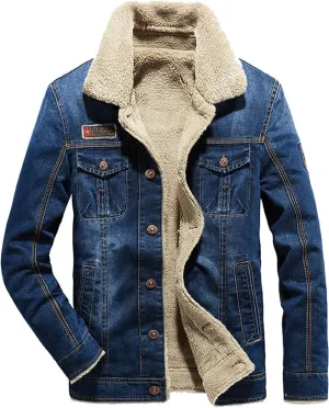 Flygo Men's Sherpa Fleece Lined Denim Trucker Jacket Winter Jean Jacket Cowboy Coat