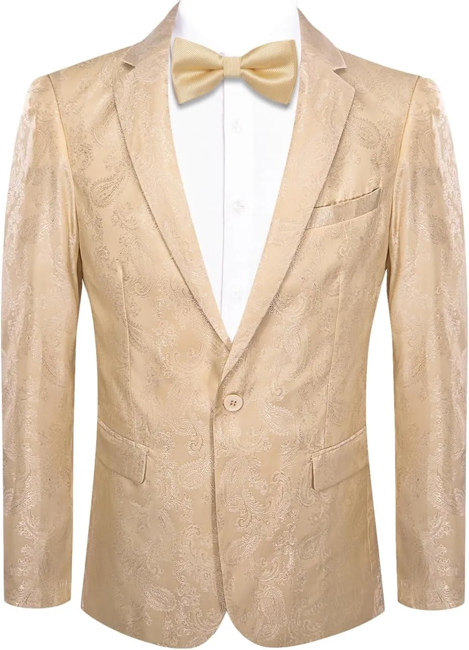 Hi-Tie Mens Blazer Jacket One Button Suit Silk Satin Light Weight Suit Paisley Solid Casual Sport Coats Tuxedo Jacket