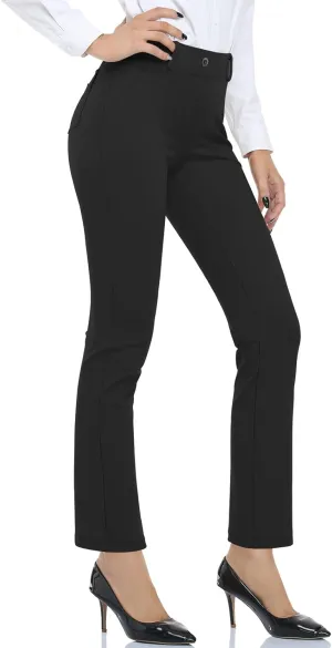 HISKYWIN Women Yoga Dress Pants Stretchy Work Pants Straightleg/Bootcut Office Slacks with Pockets for Business Casual Petite