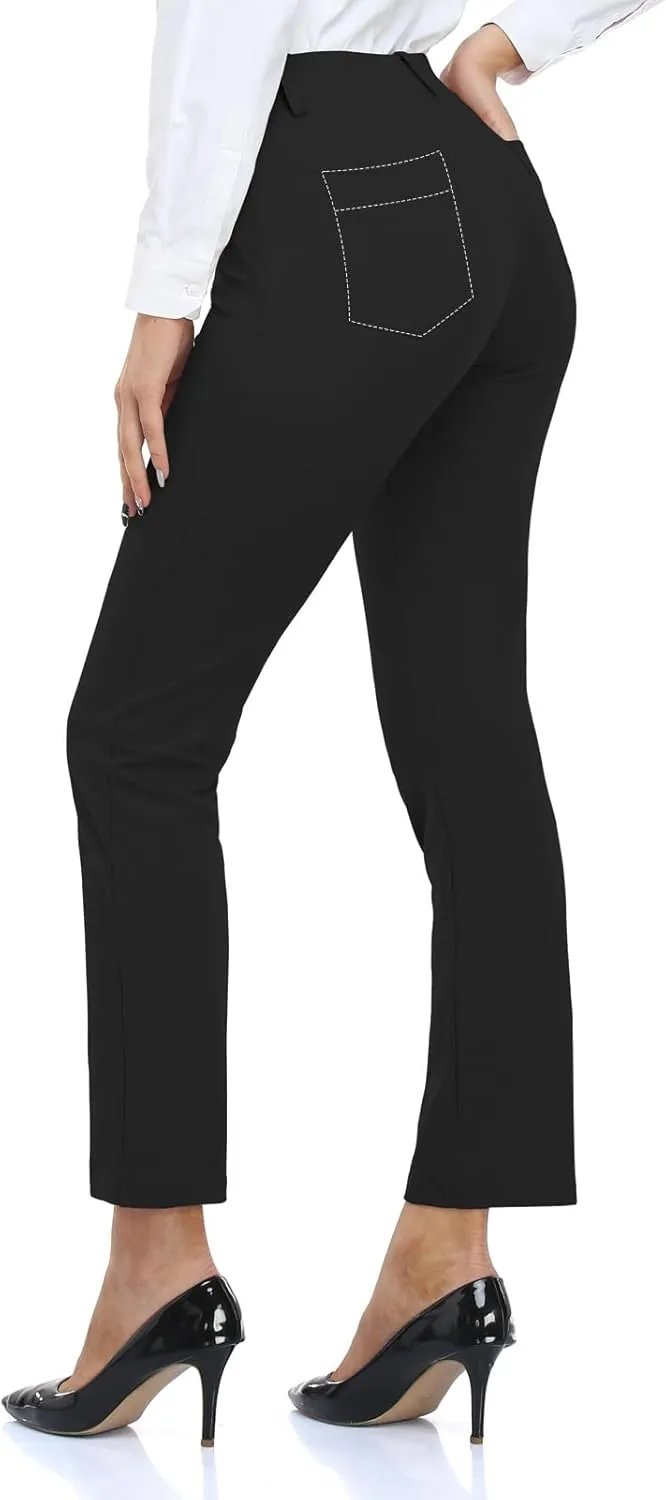 HISKYWIN Women Yoga Dress Pants Stretchy Work Pants Straightleg/Bootcut Office Slacks with Pockets for Business Casual Petite