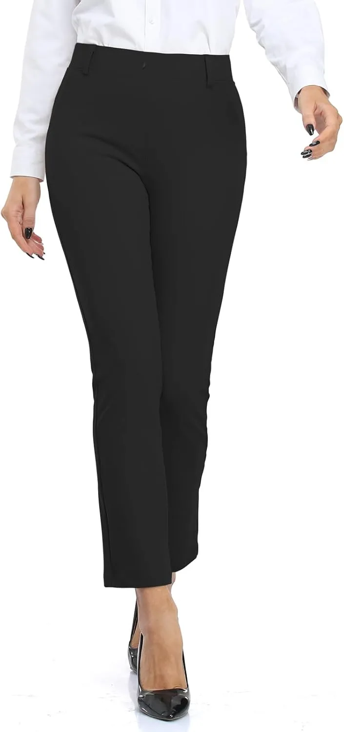 HISKYWIN Women Yoga Dress Pants Stretchy Work Pants Straightleg/Bootcut Office Slacks with Pockets for Business Casual Petite