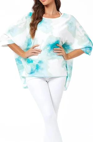 Nicetage Tropical Shirts Sheer Chiffon Blouses for Women Boho Batwing Tops Floral Bat Wing Tunics Plus Size Spring Clothes