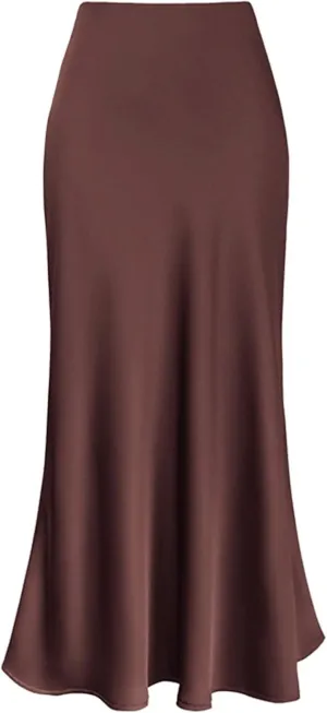 Skirts for Women Maxi Satin High Waisted Elastic Skirts Elegant Bodycon A-Line Solid Color Silk Skirt for Summer 2025