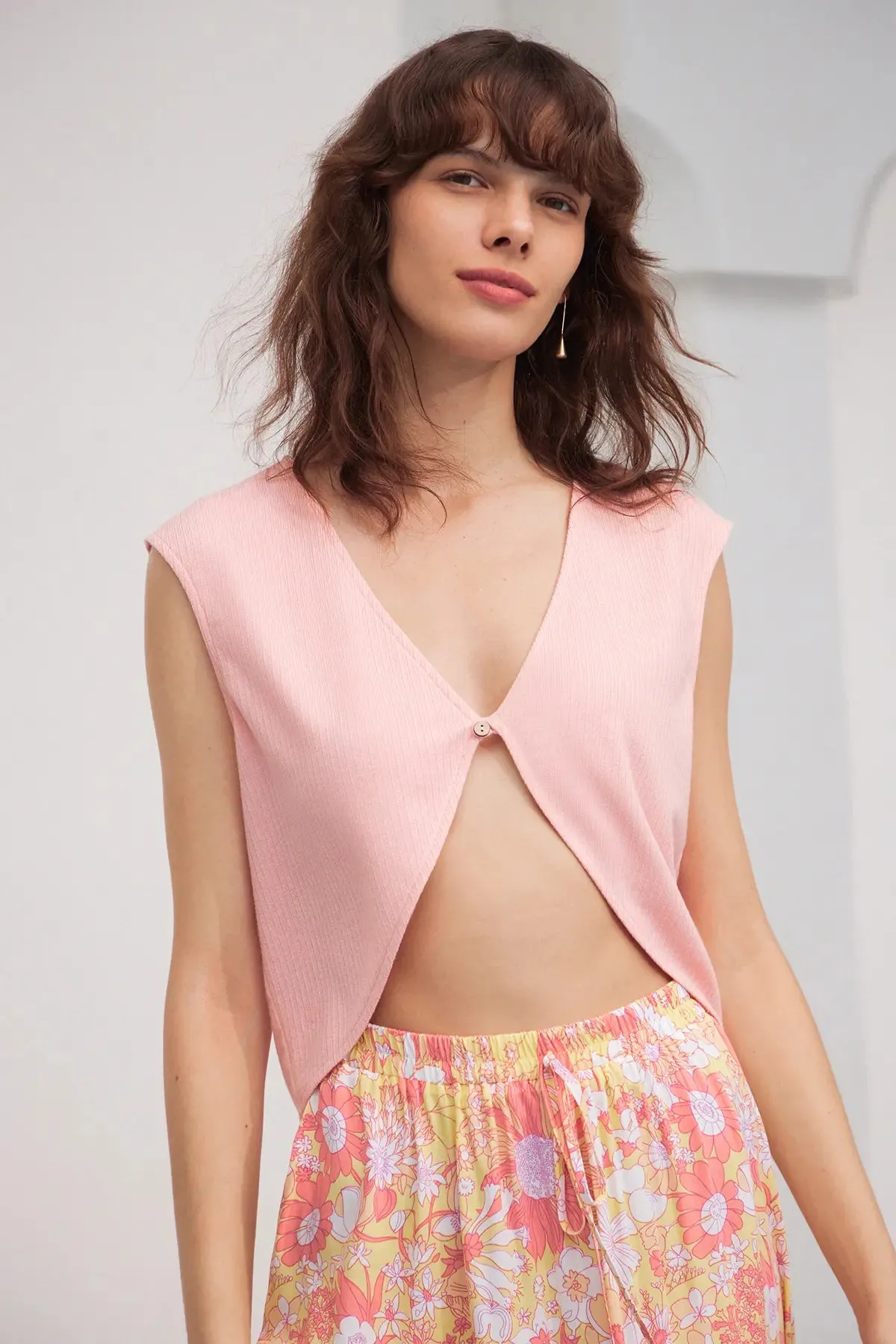 Split Button Front Rib Top