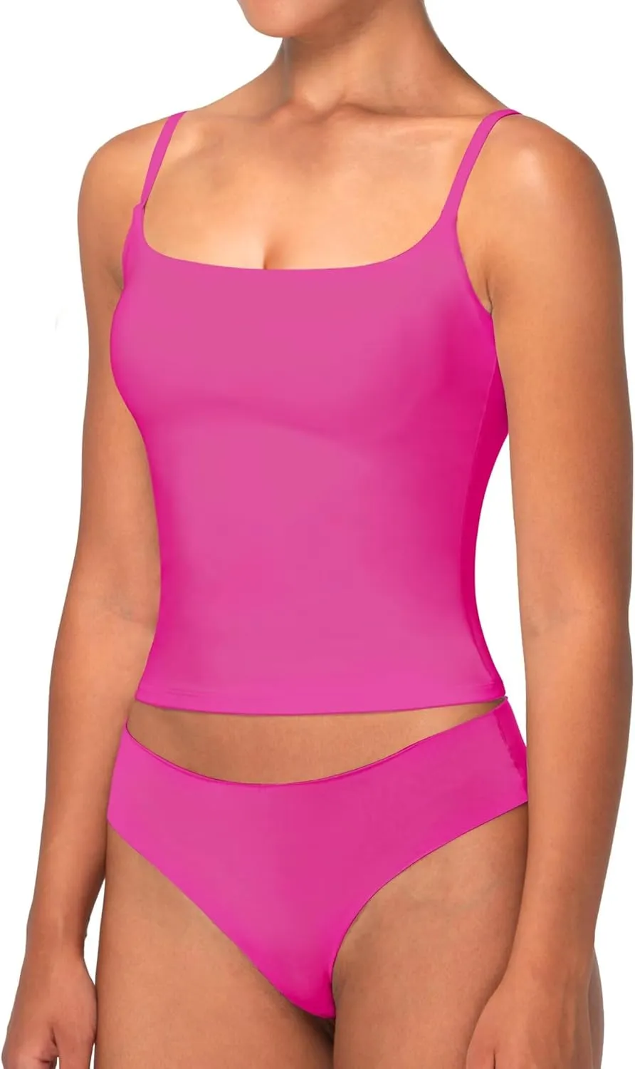 Sunzel Spaghetti Strap Tank Top for Women Double Lined Camisole Square Neck Cami Top Summer Undershirts Going Out Basics