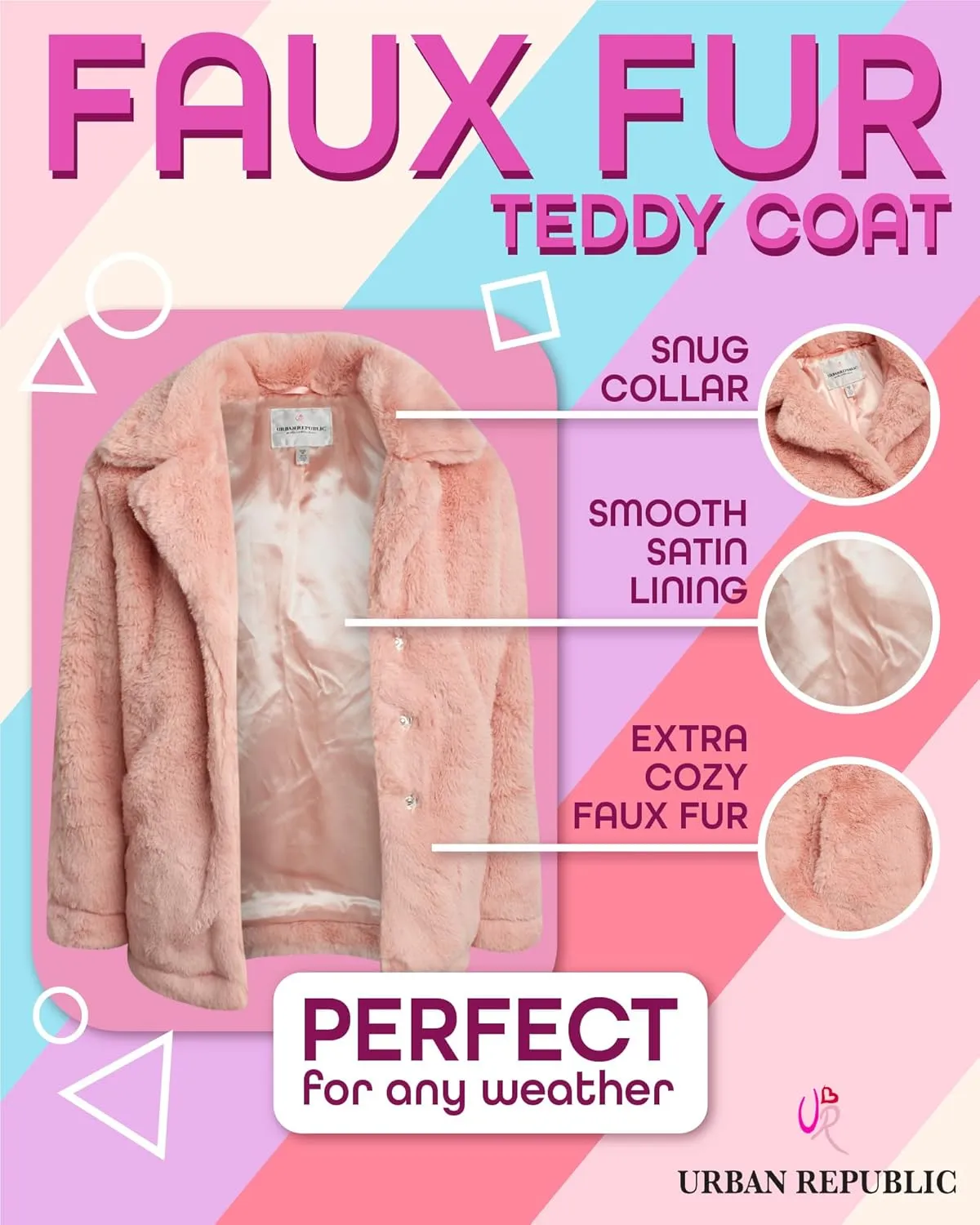 URBAN REPUBLIC Girls' Jacket- Long-Length Plush Faux Fur Teddy Overcoat