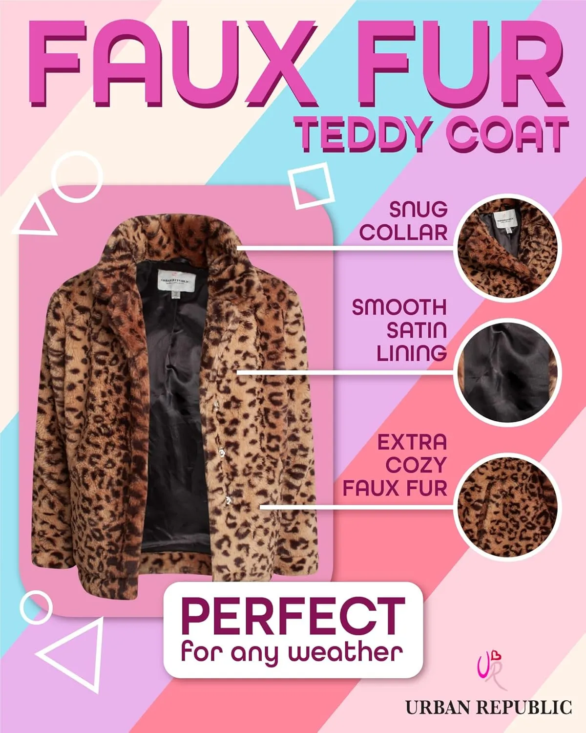 URBAN REPUBLIC Girls' Jacket- Long-Length Plush Faux Fur Teddy Overcoat