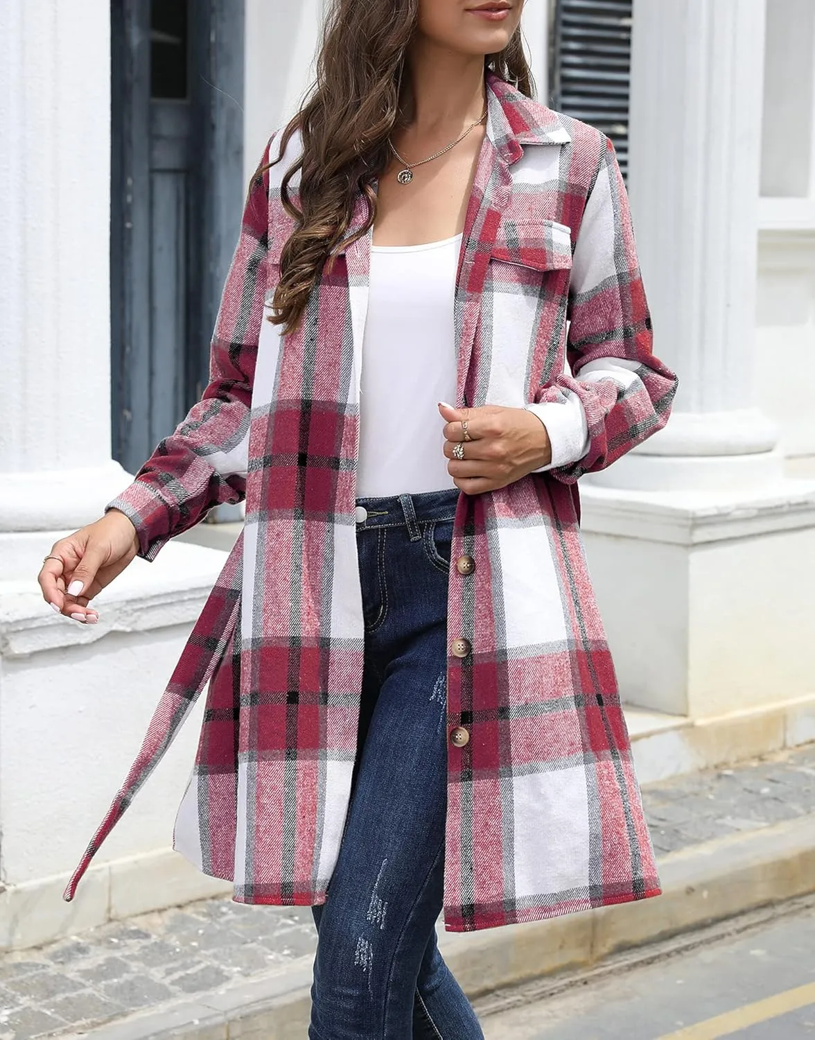 Women Winter Long Sleeve Coat Dress Plaid Pattern Dress Checked Tunic Mini Dress Plus Size Jackets