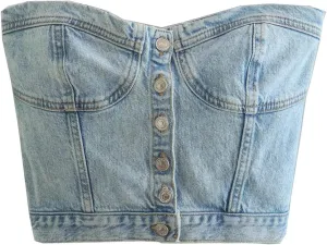 Women's Denim Strapless Crop Top Backless Sleeveless Bandeau Bustier Tops Jeans Corset Top Y2K Aesthetic Tube Tops