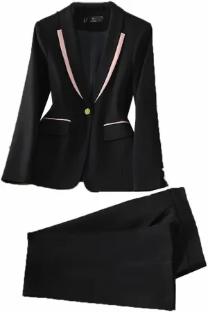 Women's Long Sleeve Business Single Button Blazer Suits and Trouser Sets