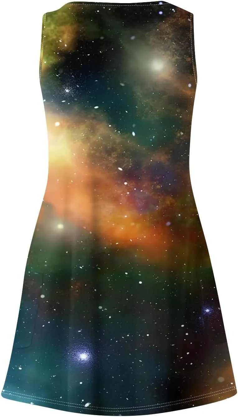 Womens Summer Dresses Beach Printed Sundress Sleeveless 2025 Swimsuit Coverup Vacation V Neck Dress with Pocket
