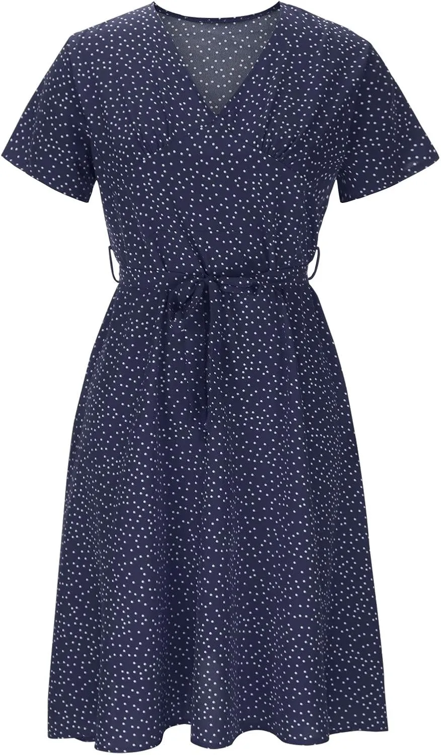 Women's Summer Maxi Dress Casual Wrap Floral Boho Short Sleeve V Neck Split Ruffle Beach Long Dresses