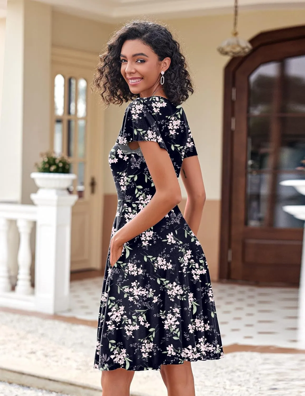 Zeagoo Womens Summer Dress Casual Swing Floral Ruffle Short Sleeve Sundresses Beach Mini A-line Shift Dress 2025 with Pockets