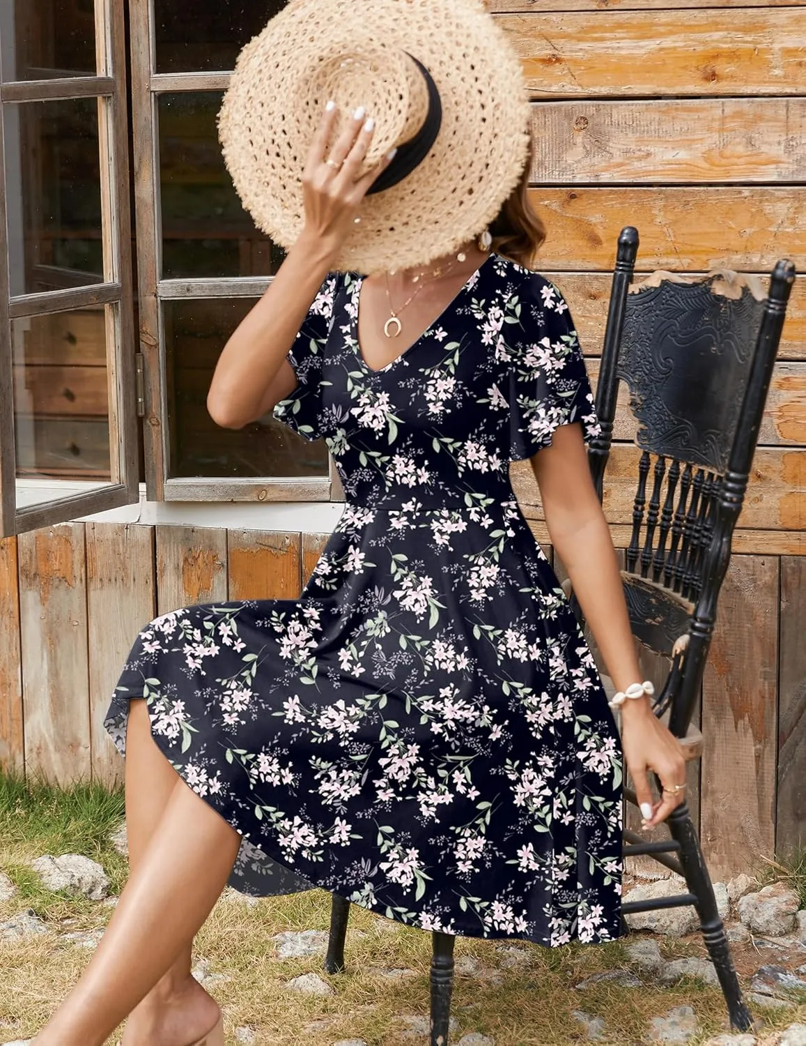 Zeagoo Womens Summer Dress Casual Swing Floral Ruffle Short Sleeve Sundresses Beach Mini A-line Shift Dress 2025 with Pockets